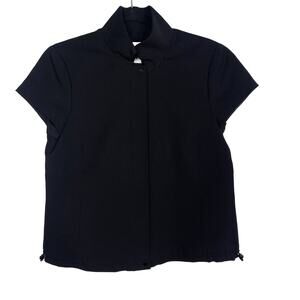 Worth Size 8 Black Wool Stretch Short Sleeve Full Zip Blazer Jacket Cinch Hem